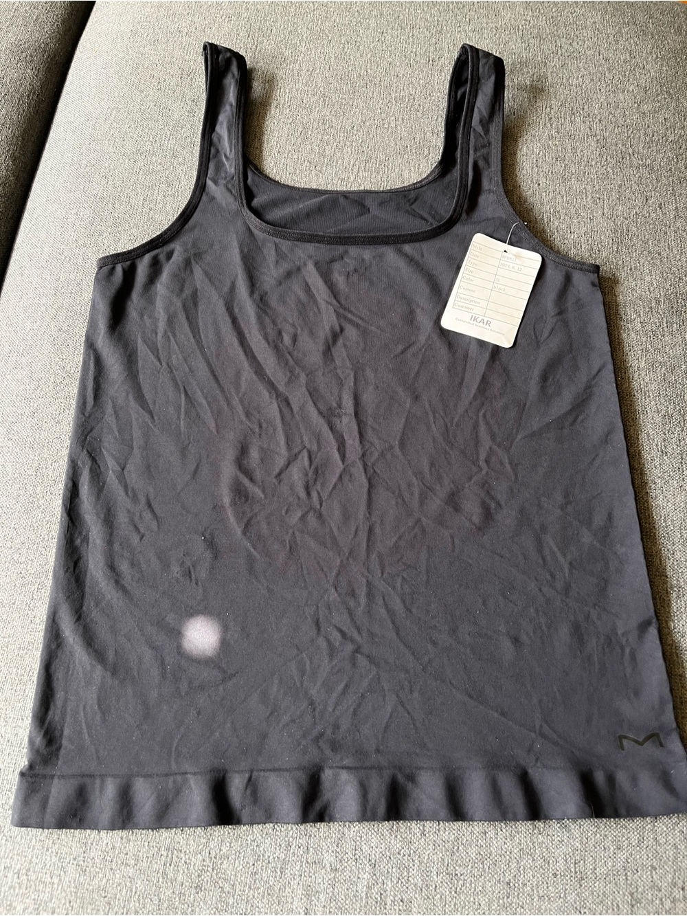 NWT Black Square Neck Soft Activewear Tank Top XL Stretch Flounce Hem